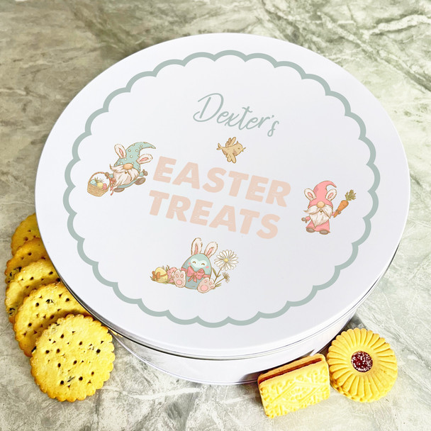 Vintage Style Easter Gnomes Round Personalised Gift Biscuit Sweets Treat Tin