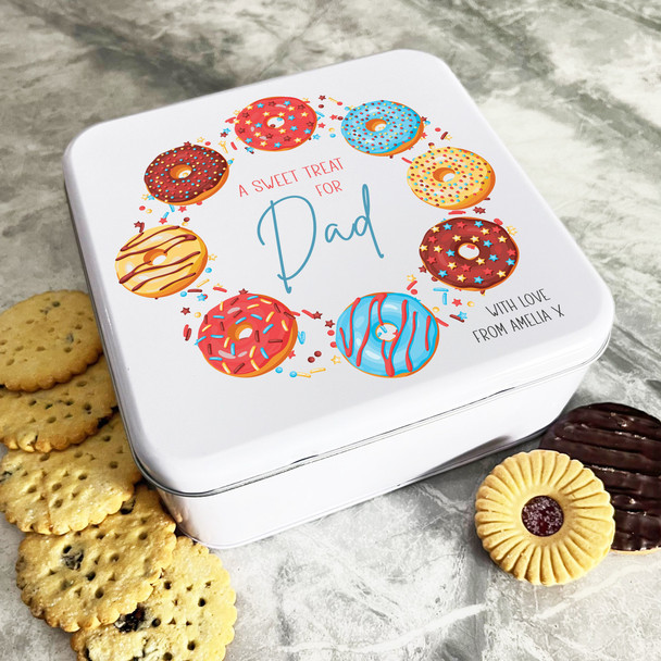 A Sweet Treat For Dad Donuts Personalised Gift Baking Cake Tin