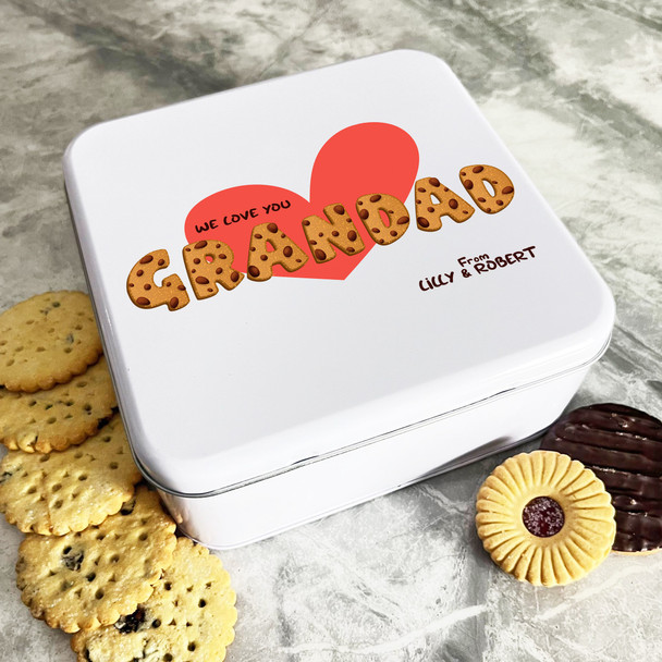 Cookie Grandad Love Heart Personalised Gift Square Cookies Treats Biscuit Tin
