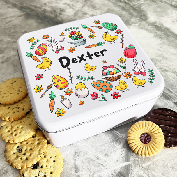 Cute Cartoon Easter Icons Personalised Gift Cake Biscuits Sweets Treat Tin