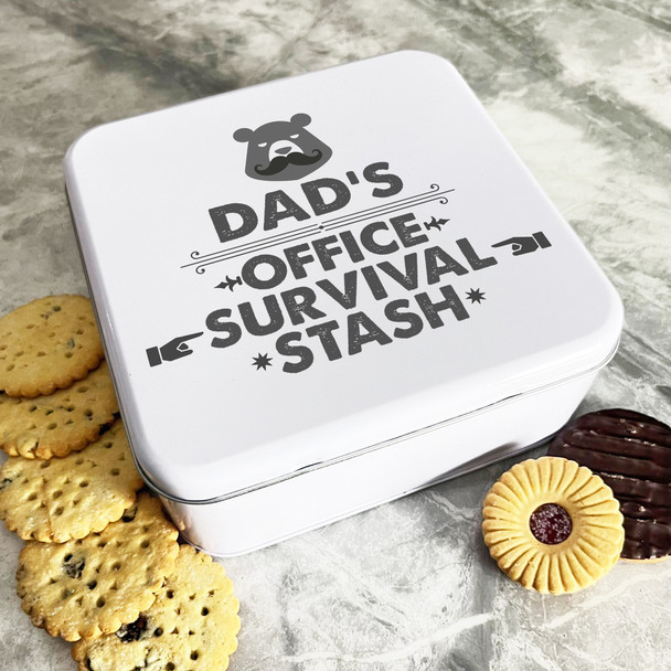 Dad's Office Survival Stash Personalised Gift Cake Biscuits Sweets Treat Tin