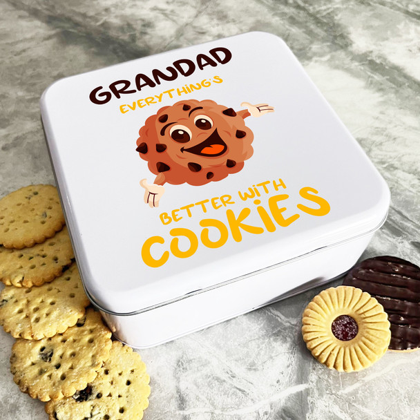 Better With Cookies Grandad Square Personalised Gift Cookies Treats Biscuit Tin