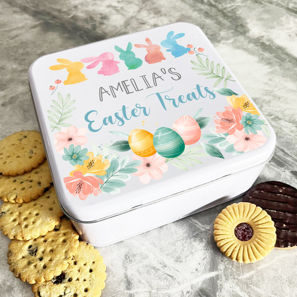 Easter Treats Bunny Eggs Pastel Personalised Gift Biscuit Sweets Treat Tin