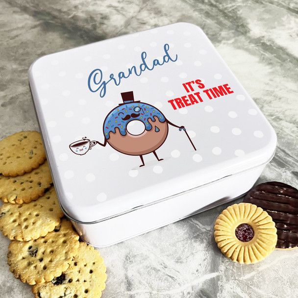 Funny Moustache Donut Grandad Treat Time Personalised Gift Baking Cake Tin