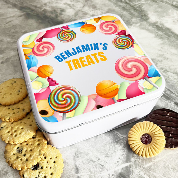 Bright Lollipops Sweets Personalised Gift Cake Biscuits Sweets Treat Tin