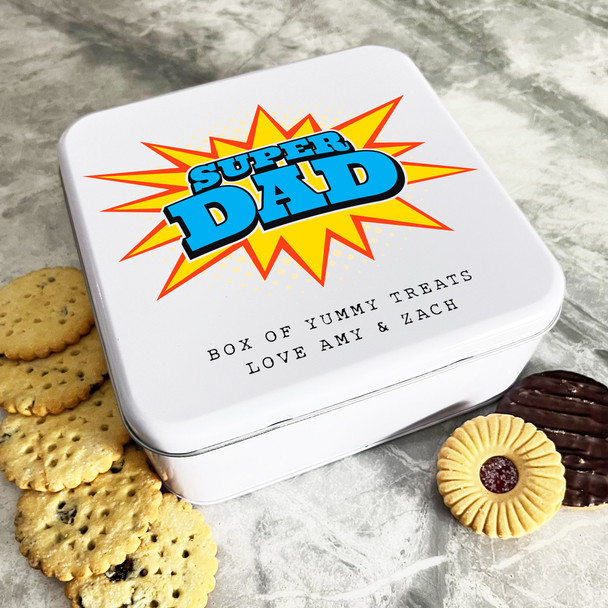 Super Dad Hero Logo Personalised Gift Cake Biscuits Sweets Treat Tin