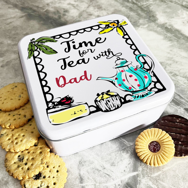 Time For Tea Cake & Pot Dad Personalised Gift Baking Cake Tin