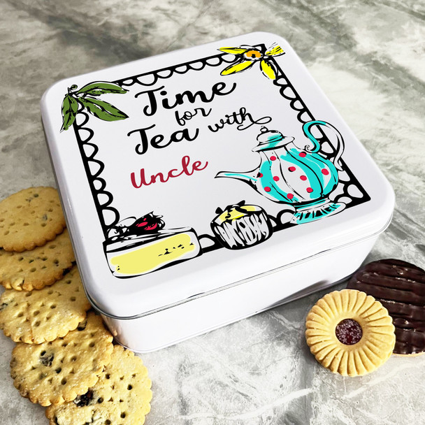Time For Tea Cake & Pot Uncle Personalised Gift Baking Cake Tin