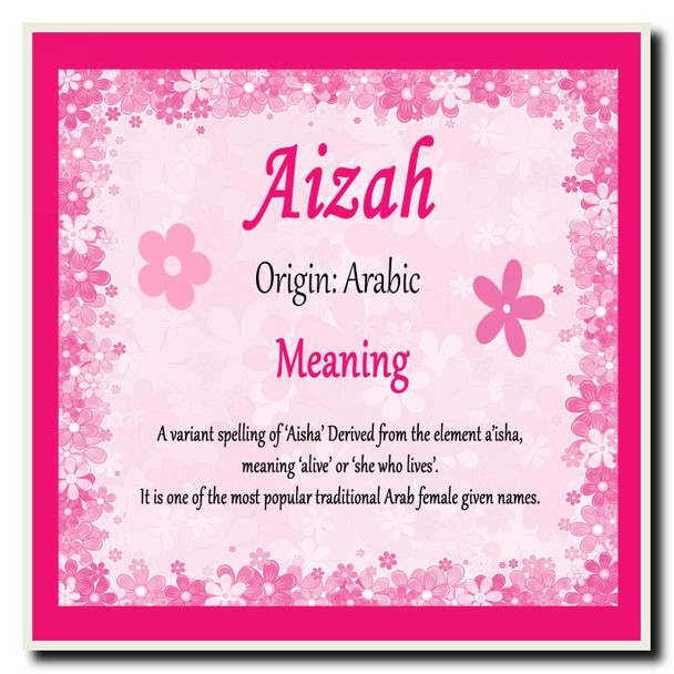 Aizah Personalised Name Meaning Coaster