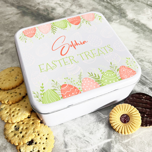 Watercolour Floral Easter Eggs Personalised Gift Biscuit Sweets Treat Tin