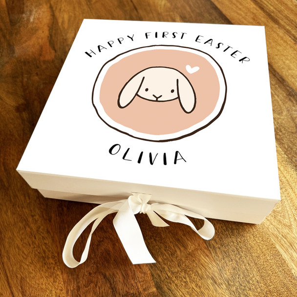 Cute Floppy Ear Rabbit First Easter Personalised Square Keepsake Hamper Gift Box Cute Floppy Ear Rabbit First Easter Personalised Square Keepsake Hamper Gift Box