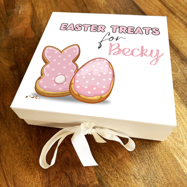 Easter Treats Pink Personalised Square Keepsake Hamper Gift Box