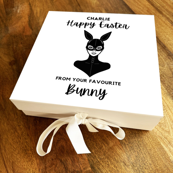 Adult Play Bunny Easter Personalised Square Keepsake Hamper Gift Box