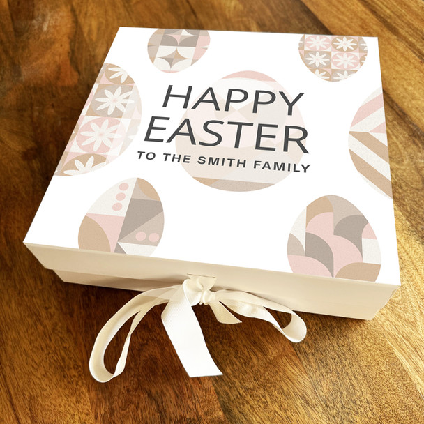 Patterned Eggs Happy Easter Personalised Square Keepsake Hamper Gift Box