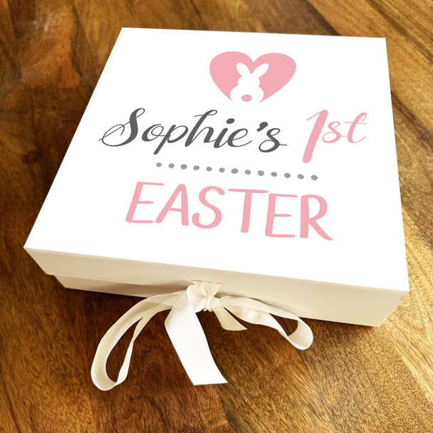 Pink Rabbit Heart 1st Easter Personalised Square Keepsake Hamper Gift Box