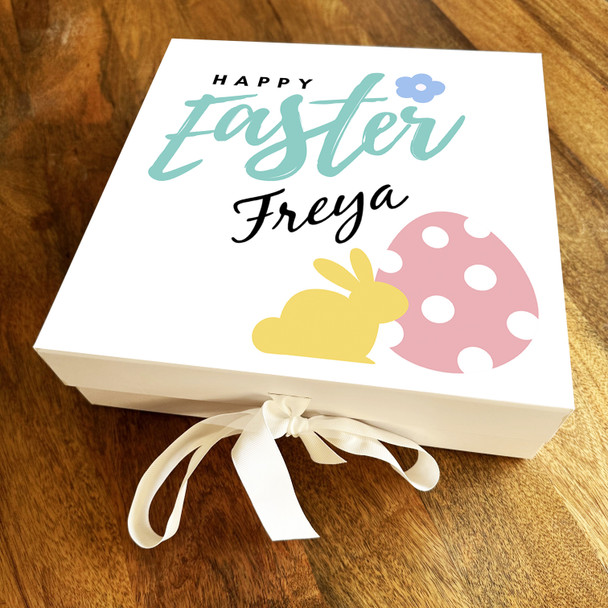 Spotty Pink Egg Happy Easter Personalised Square Keepsake Hamper Gift Box