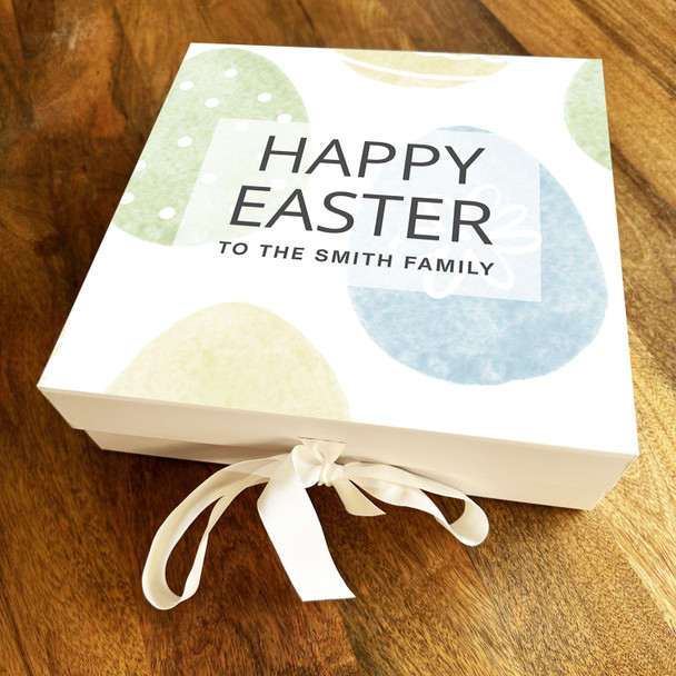 Watercolour Eggs Happy Easter Personalised Square Hamper Gift Box