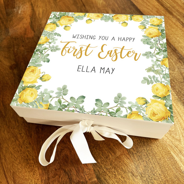 Yellow Flowers First Easter Personalised Square Hamper Gift Box