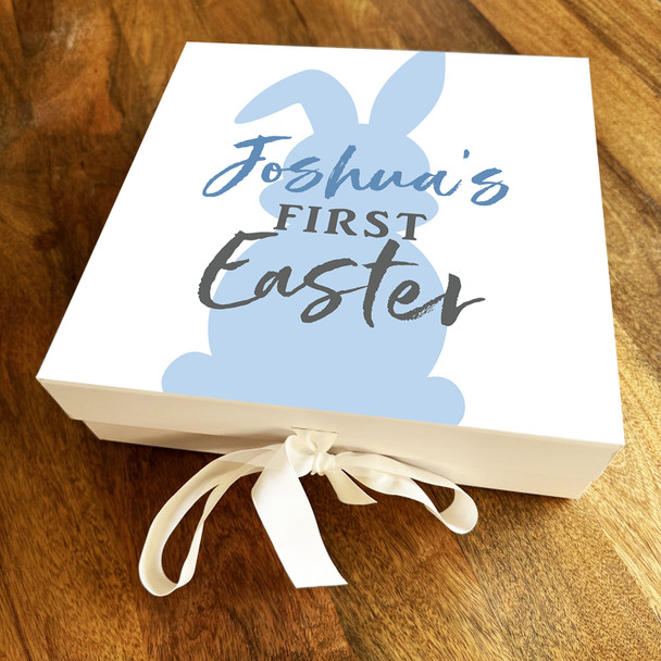 Blue Bunny Rabbit 1st Easter Personalised Square Keepsake Hamper Gift Box