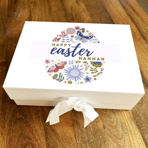 Butterflies Floral Egg Happy Easter Personalised Keepsake Hamper Gift Box