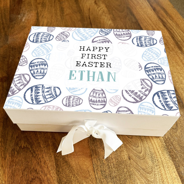 Pastel Patterned Eggs First Easter Personalised Keepsake Hamper Gift Box