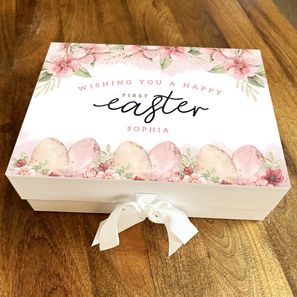 Pink Floral Pretty 1st Easter Personalised Keepsake Hamper Gift Box