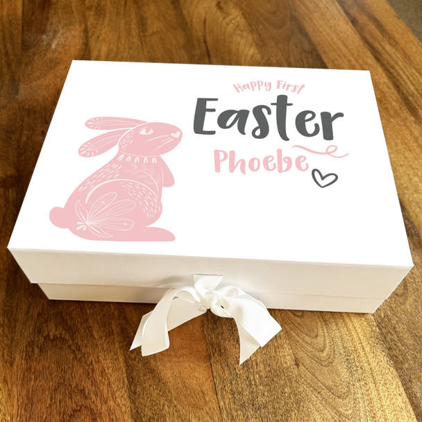 Pink Patterned Bunny First Easter Personalised Keepsake Hamper Gift Box