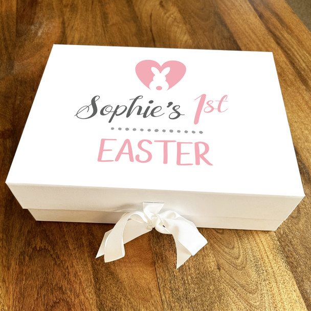 Pink Rabbit Heart 1st Easter Personalised Keepsake Hamper Gift Box