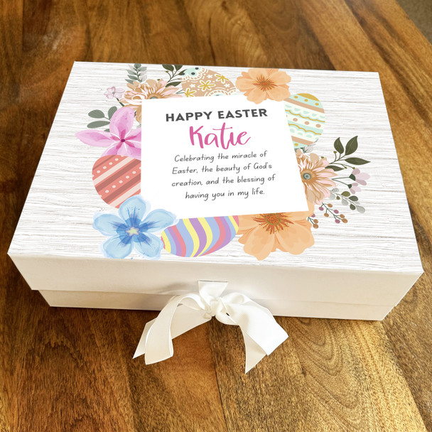 Pretty Flowers & Eggs Happy Easter Personalised Keepsake Hamper Gift Box