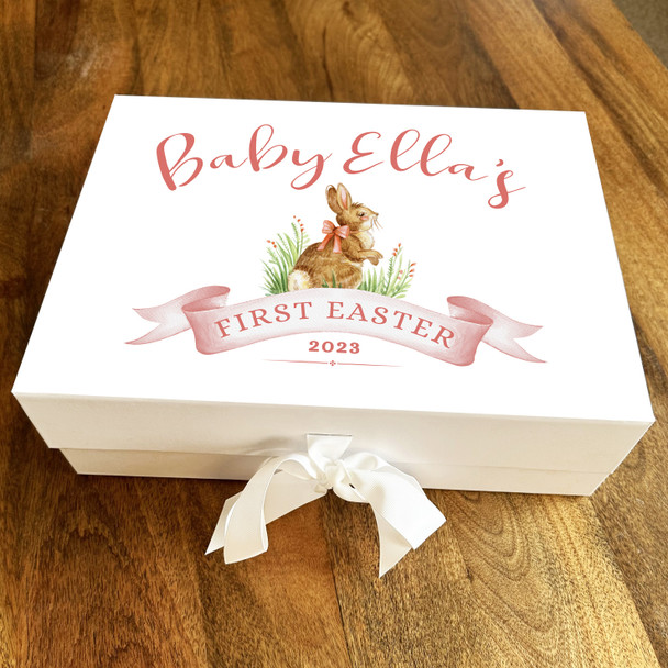 Baby Girl First Easter Rabbit Personalised Keepsake Hamper Gift Box