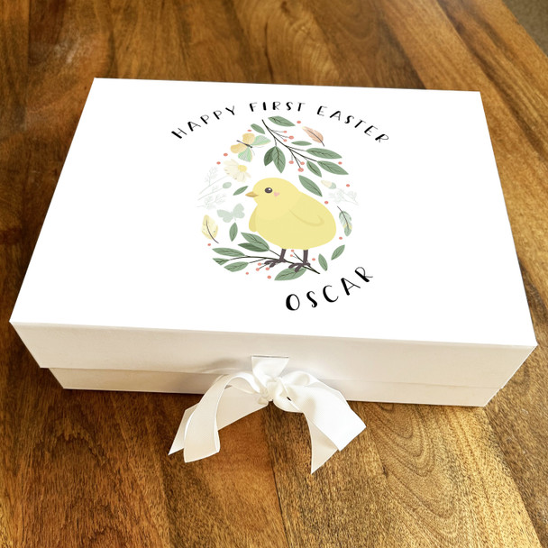 Watercolour Chick Leaves First Easter Personalised Keepsake Hamper Gift Box