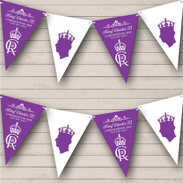 Purple Portrait His Majesty King Charles Coronation Flag Banner Party Bunting