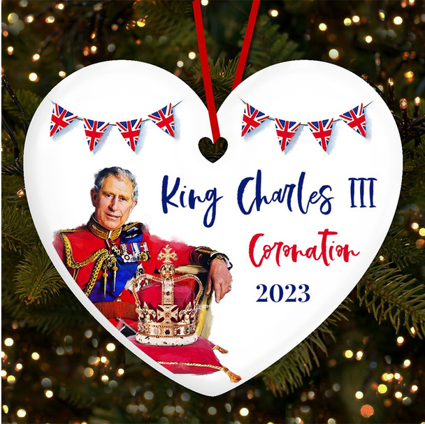 UK Bunting King Charles III Coronation Souvenir Heart Hanging Ornament