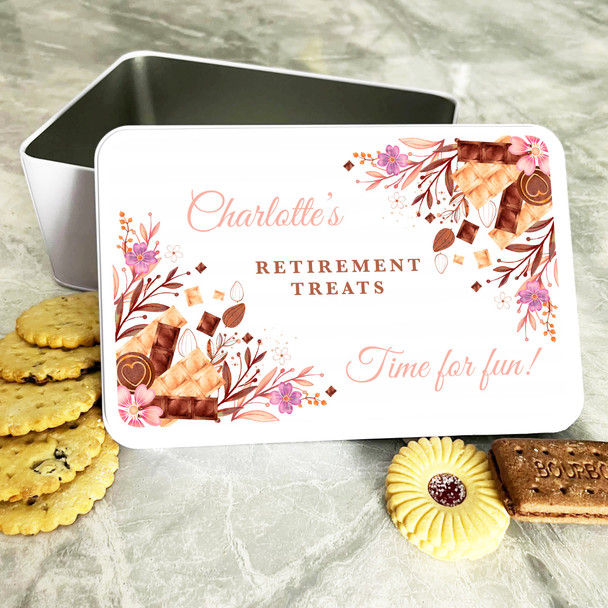 Floral Chocolate Retirement Rectangle Personalised Treat Tin