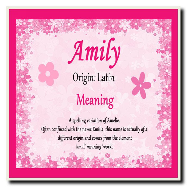 Amily Personalised Name Meaning Coaster