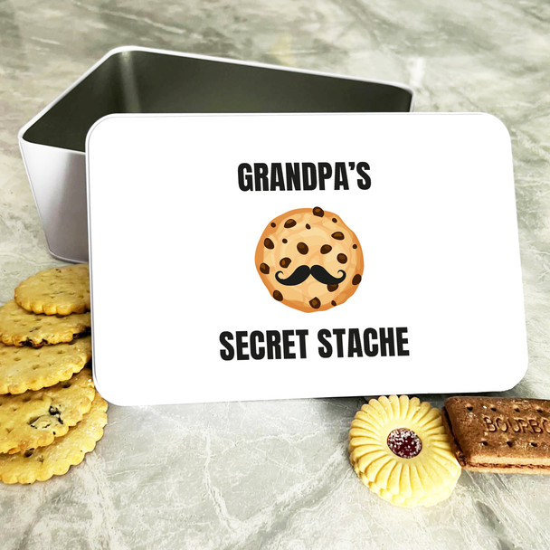 Moustache Cookie Grandpa Secret Stash Rectangle Personalised Biscuit Tin