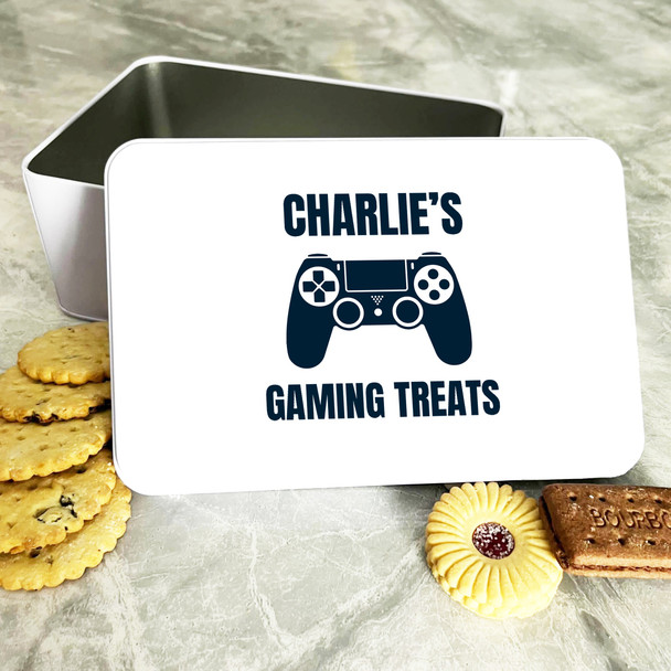 Navy Gaming Controller Rectangle Personalised Treat Tin