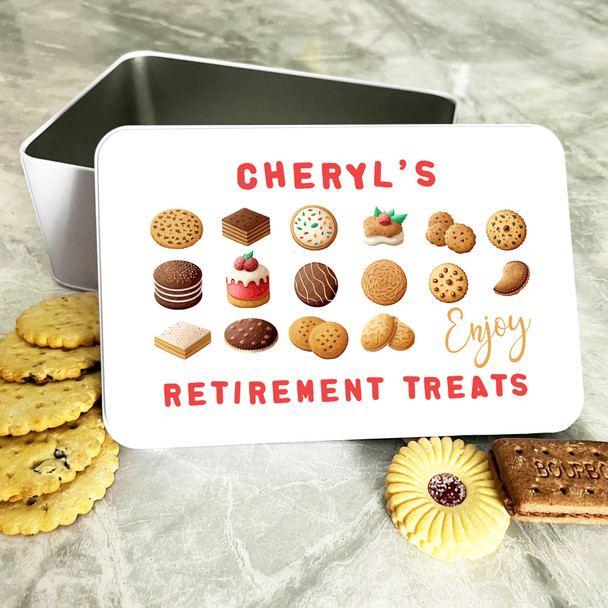 Set Of Cookies Retirement Treats Rectangle Personalised Tin