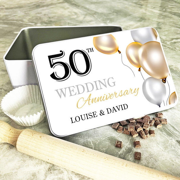 Wedding Anniversary 50th Rectangle Personalised Treat Tin