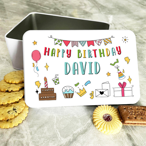 Bright Birthday Bunting Gifts Rectangle Personalised Cake Tin