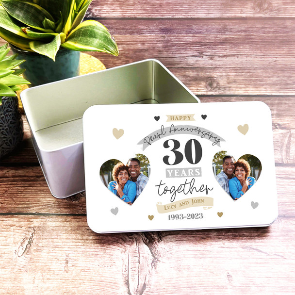 30th Wedding Anniversary Pearl Photo Rectangle Personalised Treat Tin