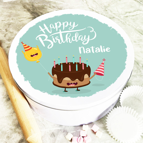 Round Funny Birthday Character Personalised Cake Tin