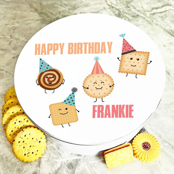 Round Funny Birthday Cookies Personalised Biscuit Tin