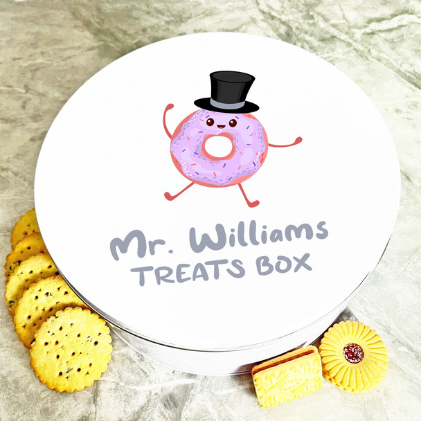 Round Funny Doughnut Purple Personalised Married Treat Tin