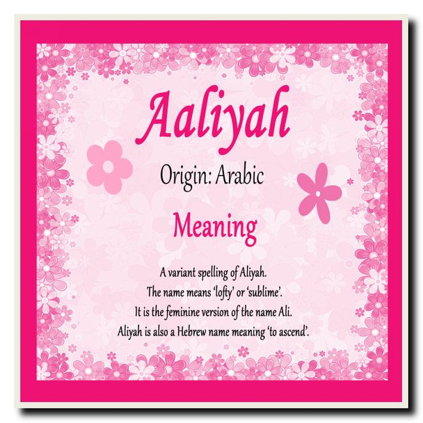 Aaliyah Personalised Name Meaning Coaster