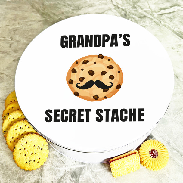 Round Moustache Cookie Grandpa Personalised Biscuit Tin