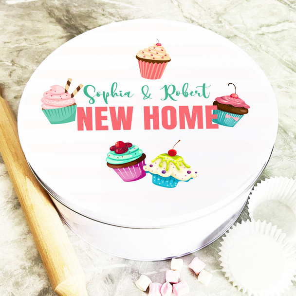 Round New Home Cupcakes Personalised Cake Tin