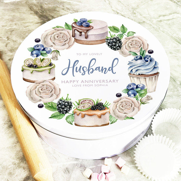 Round Pastry Cakes Anniversary Personalised Cake Tin