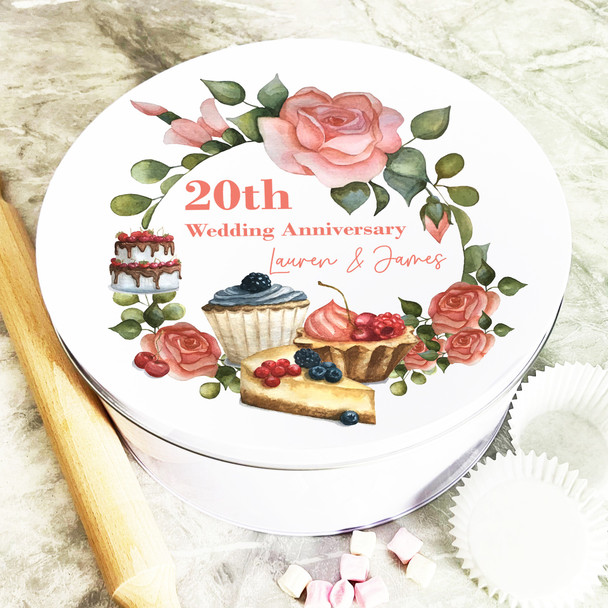 Round Pastry Floral Cake 20th Wedding Anniversary Personalised Cake Tin