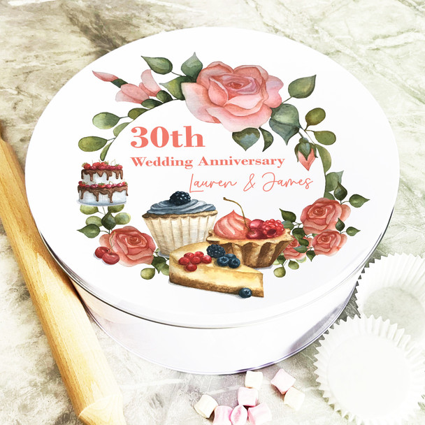 Round Pastry Floral Cake 30th Wedding Anniversary Personalised Cake Tin